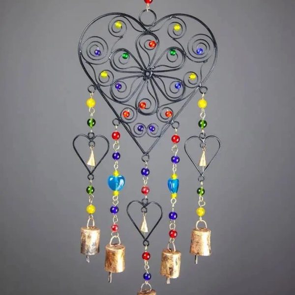 Beaded Heart colored glass chime home decor hanging gift